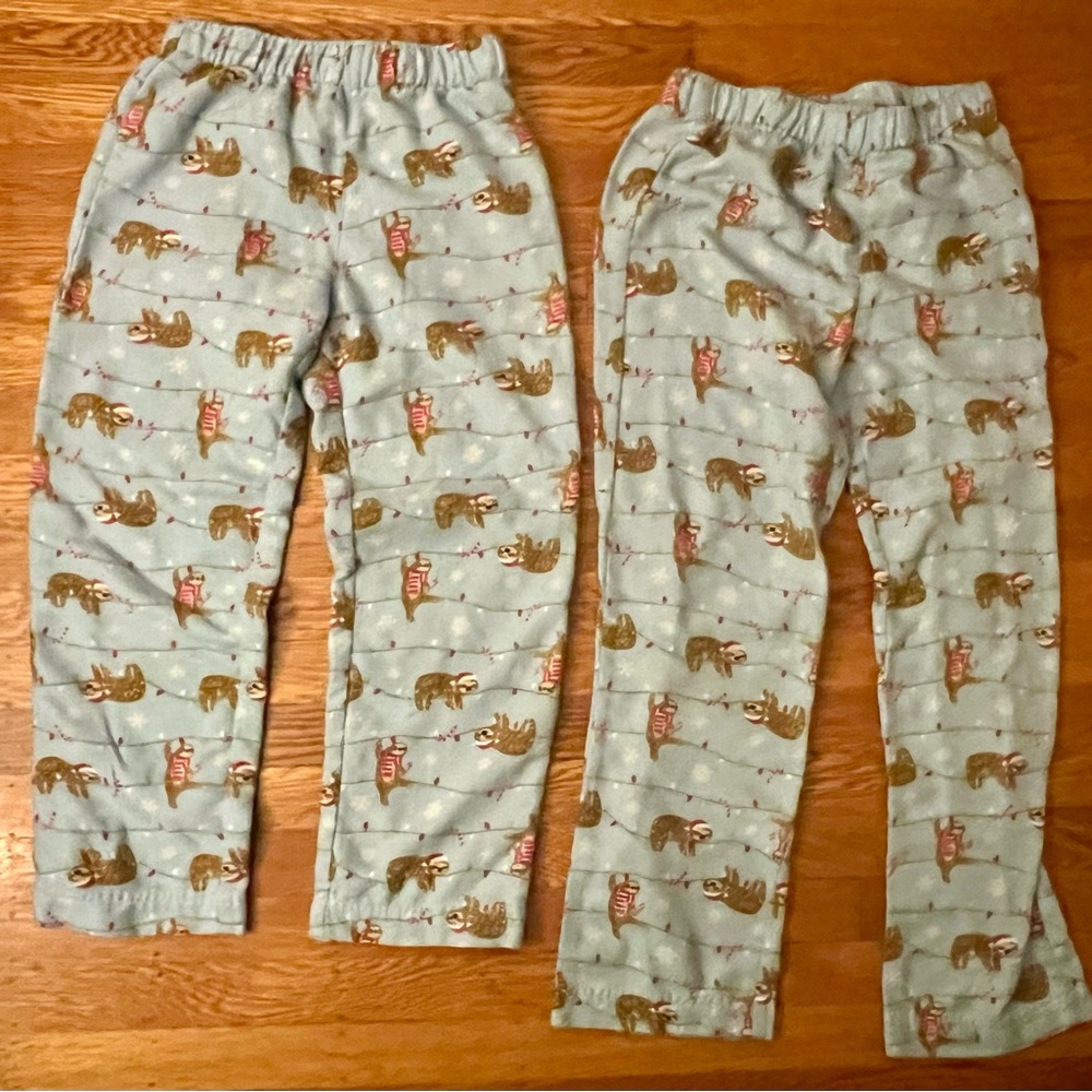 Set of 2 Land’s End Sloth Holiday Xmas Family Pajama Pants Kids Size 8 & 10
